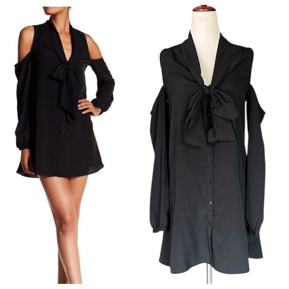 Haute Hippie tie neck cold shoulder flowy mini dress